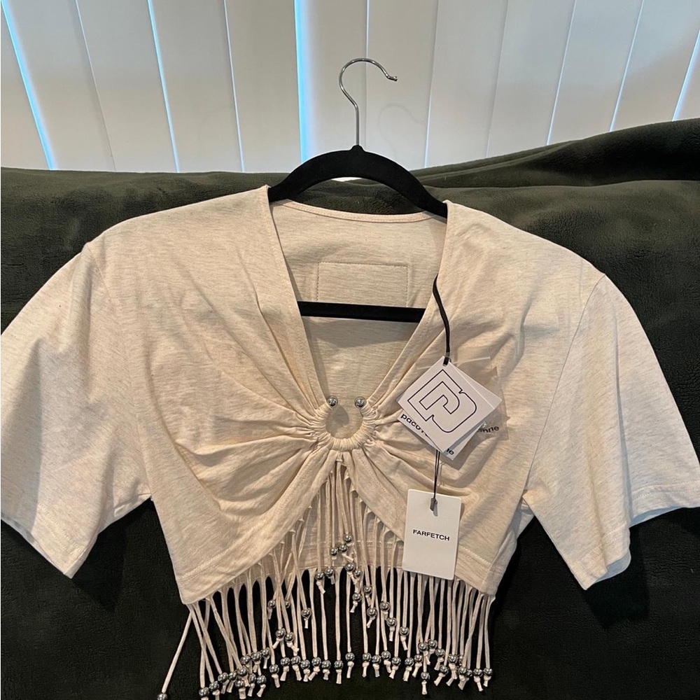 Cream Fringed Women Top